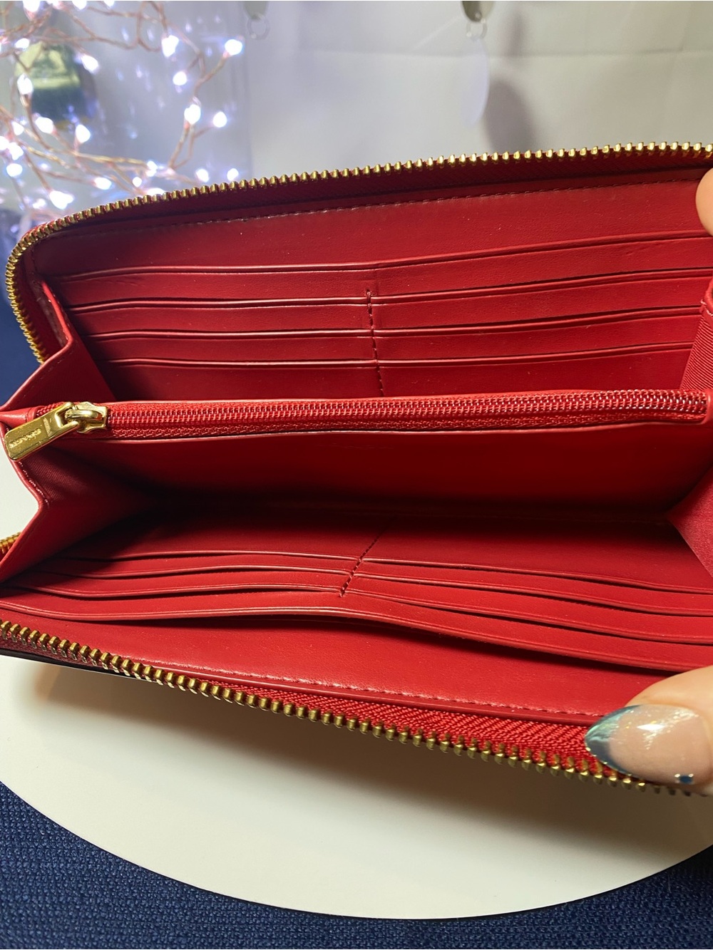 Coach Brown Signature Canvas Wallet with Red Trim - Picture 5 of 11